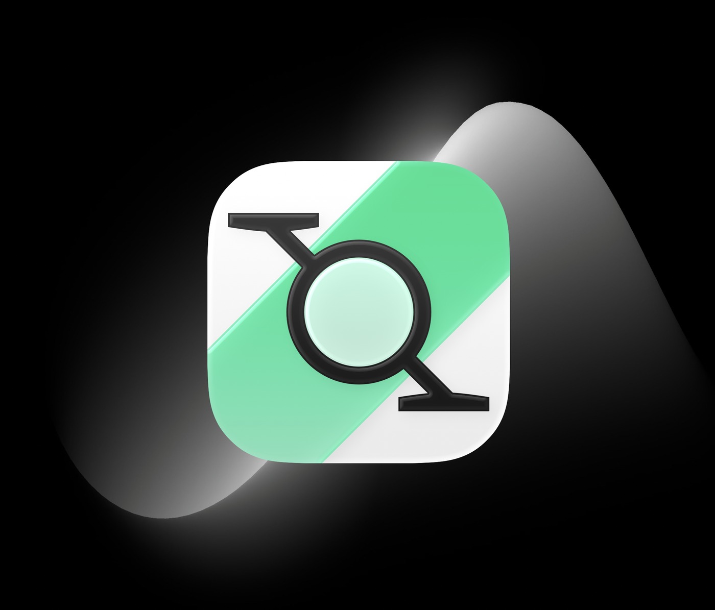 The work-in-progress Praxis app icon: stylised pedals on a diagonal stripe, in near-black on white and mint green.
